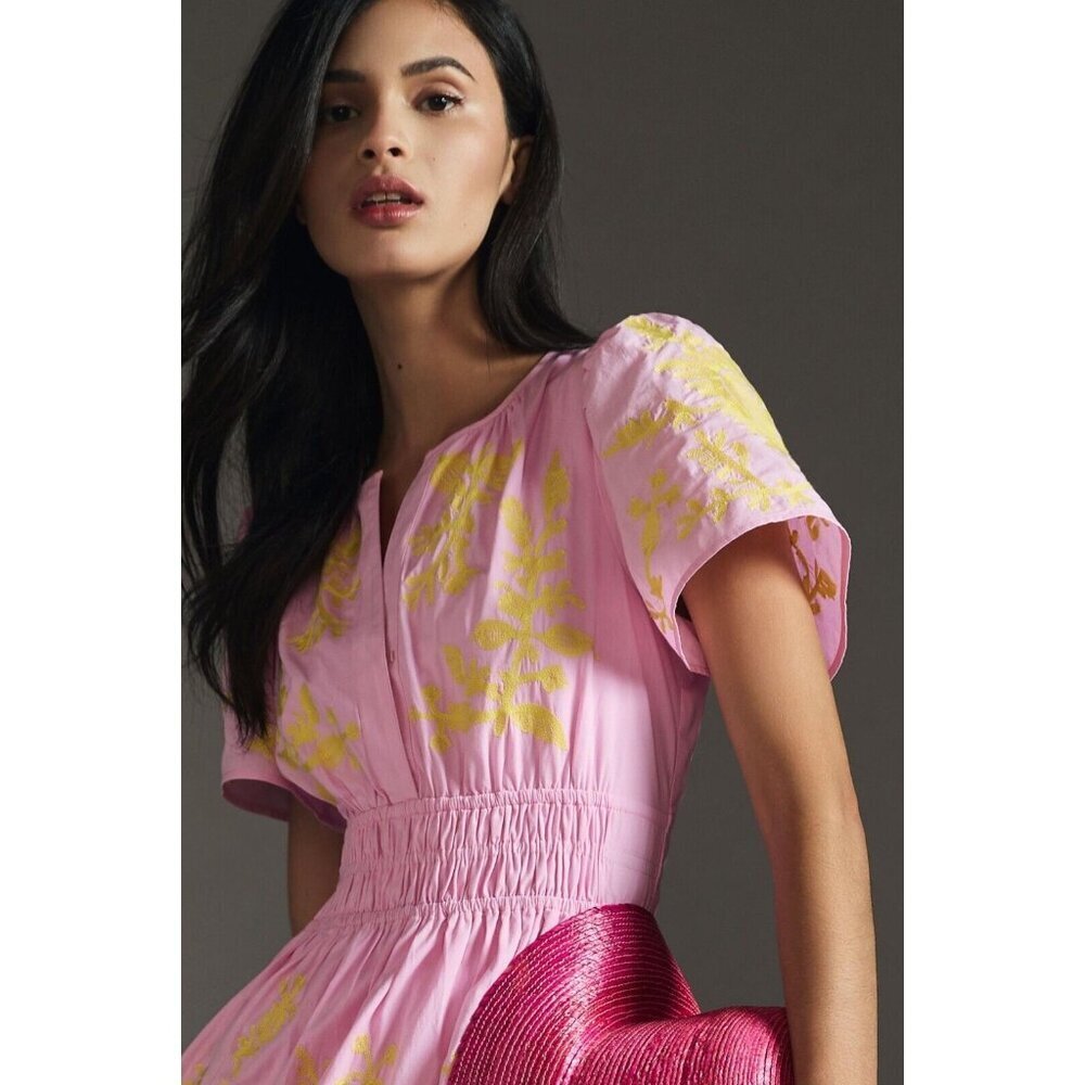 NWT Anthropologie Maeve Somerset Maxi in Pink Embroidered Edition Dress MP - Picture 4 of 11